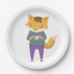 Leuke vos met kopje thee papieren bordje