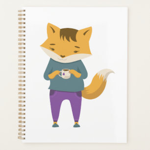 Leuke vos met kopje thee planner