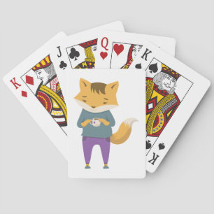 Leuke vos met kopje thee pokerkaarten