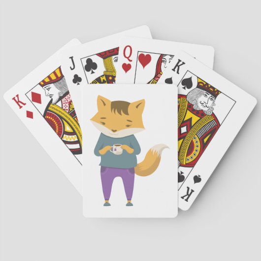 Leuke vos met kopje thee pokerkaarten (Achterkant)