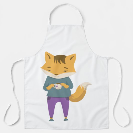 Leuke vos met kopje thee schort (Voorkant)