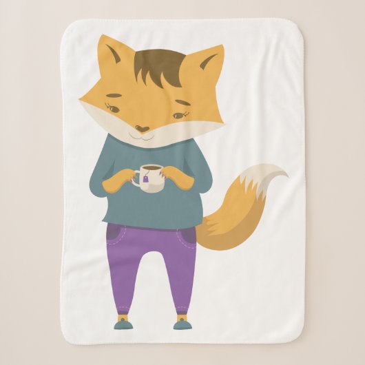 Leuke vos met kopje thee sherpa deken (Voorkant)