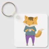 Leuke vos met kopje thee sleutelhanger (Voorkant)