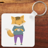 Leuke vos met kopje thee sleutelhanger (Achterkant)
