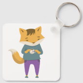 Leuke vos met kopje thee sleutelhanger (Achterkant)