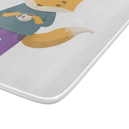 Leuke vos met kopje thee snijplank (Hoek)