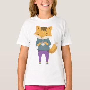 Leuke vos met kopje thee t-shirt