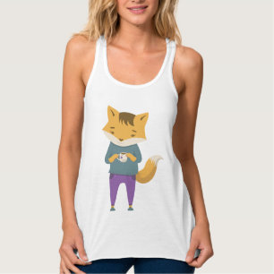 Leuke vos met kopje thee tanktop