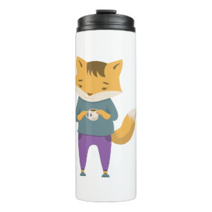 Leuke vos met kopje thee thermosbeker
