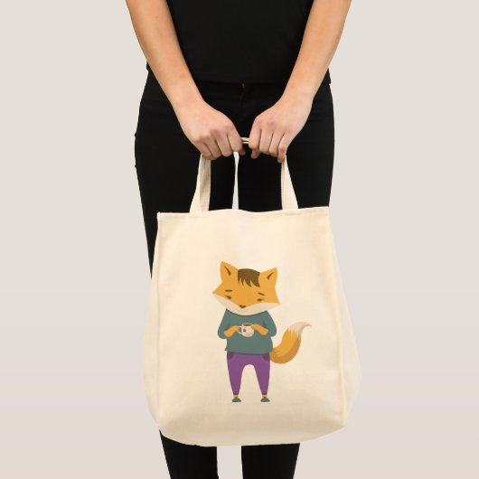 Leuke vos met kopje thee tote bag (Voorkant (product))