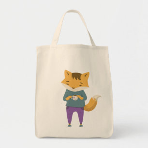 Leuke vos met kopje thee tote bag