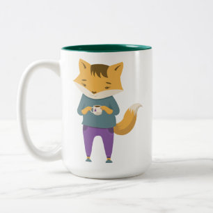 Leuke vos met kopje thee tweekleurige koffiemok