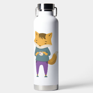 Leuke vos met kopje thee waterfles