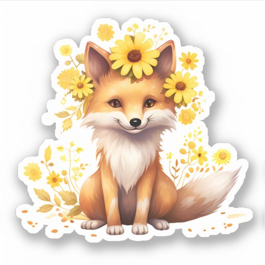 Leuke vos met zonnebloemen sticker (Voorkant)