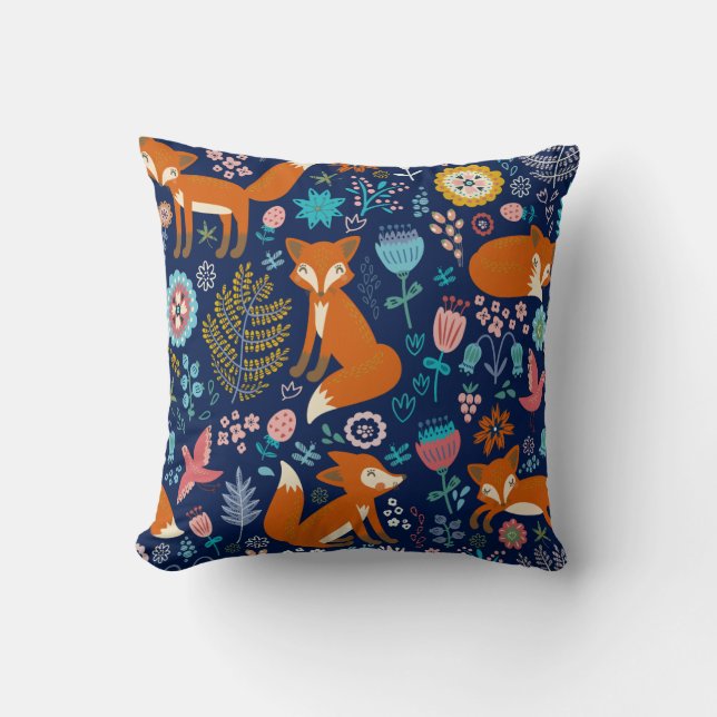 Leuke vossen & kleurrijke bloemen patroon kussen (Voorkant)