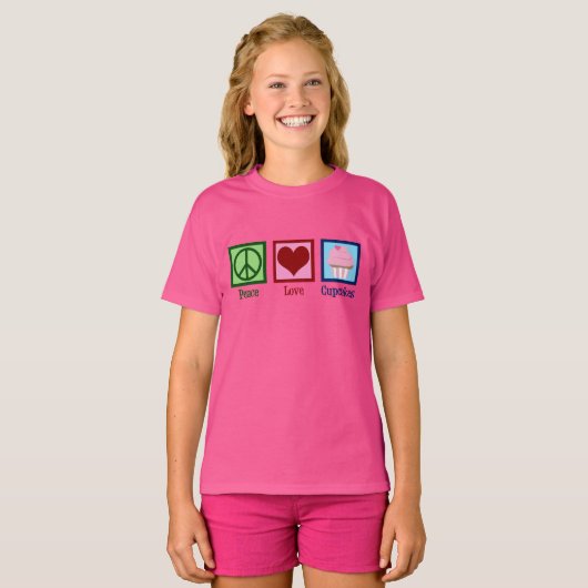Leuke Vrede Liefde Cupcakes Roze Kinder T-shirt (Voorkant volledig)
