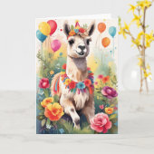 Leuke, vreugdevolle Llama buiten vieren | KAART (Gele Bloem)