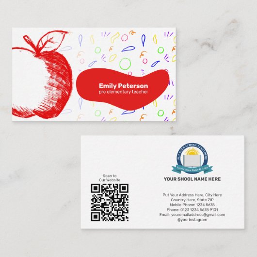 Leuke & vriendelijke leraar Red Apple Sketch Hand Visitekaartje (Voorkant / Achterkant)