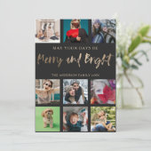 Leuke Vrolijk en Helder Faux Goud 9 Foto Kerstmis Feestdagenkaart (Staand voorkant)