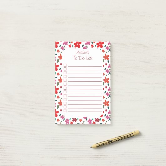 Leuke vrolijke bloemen te doen lijstnaam post-it® notes (Op bureau)