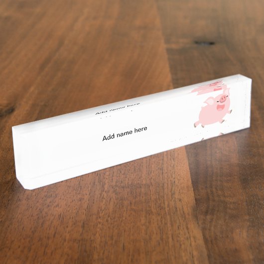 Leuke vrolijke Cartoon Varkensbureau Naamplaat Naambordje (Zijkant)