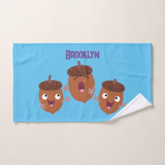 Leuke vrolijke eikels zingen cartoon voor kinderen bad handdoek (Handdoek)