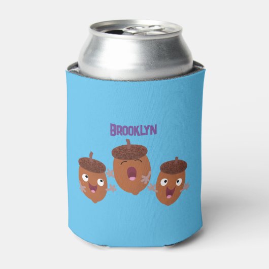 Leuke vrolijke eikels zingen cartoon voor kinderen blikjeskoeler (Blikje Voorkant)