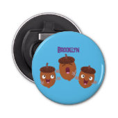 Leuke vrolijke eikels zingen cartoon voor kinderen button flesopener (Voorkant)