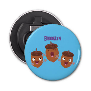 Leuke vrolijke eikels zingen cartoon voor kinderen button flesopener