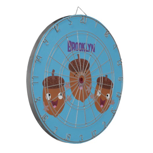 Leuke vrolijke eikels zingen cartoon voor kinderen dartbord (Voorkant Links)