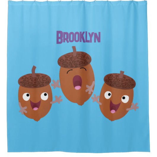 Leuke vrolijke eikels zingen cartoon voor kinderen douchegordijn (Voorkant)