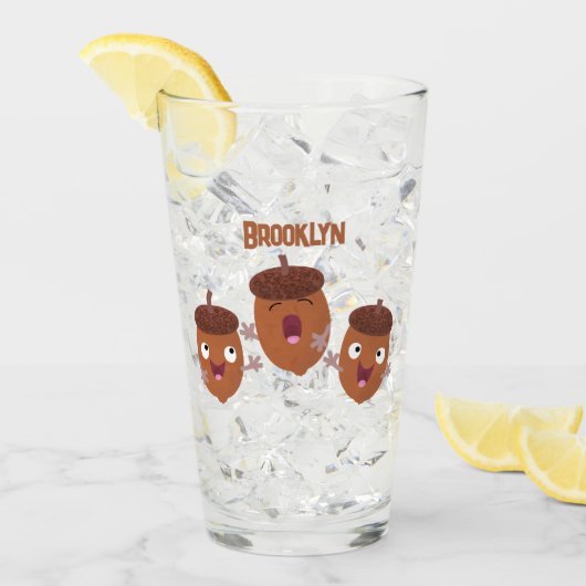 Leuke vrolijke eikels zingen cartoon voor kinderen glas (Voorkant ijs)