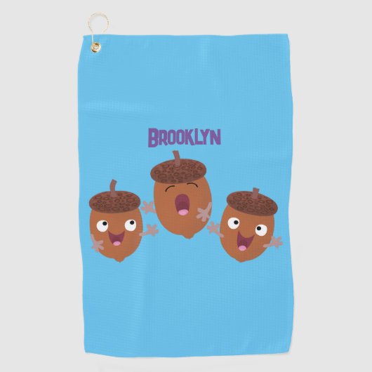 Leuke vrolijke eikels zingen cartoon voor kinderen golfhanddoek (Voorkant)