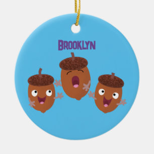 Leuke vrolijke eikels zingen cartoon voor kinderen keramisch ornament