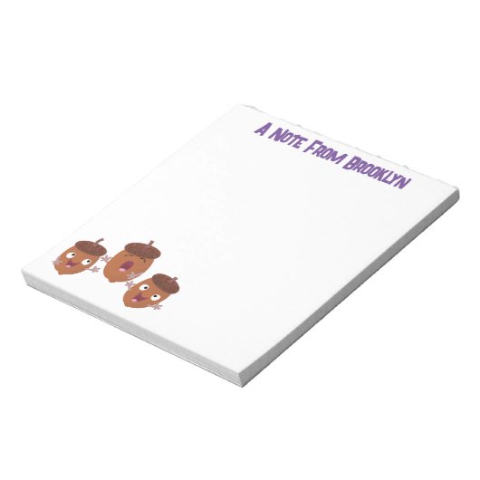 Leuke vrolijke eikels zingen cartoon voor kinderen notitieblok (Linkerzijde)