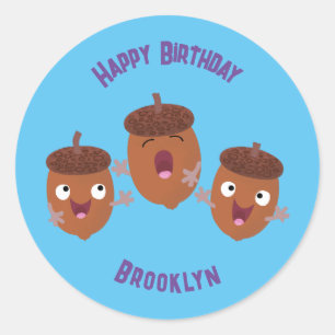 Leuke vrolijke eikels zingen cartoon voor kinderen ronde sticker