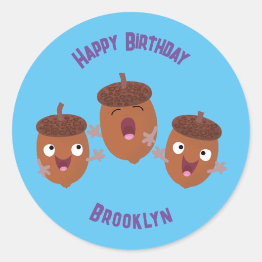 Leuke vrolijke eikels zingen cartoon voor kinderen ronde sticker (Voorkant)