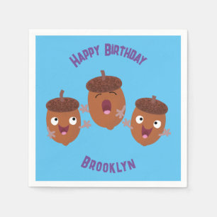 Leuke vrolijke eikels zingen cartoon voor kinderen servet