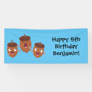 Leuke vrolijke eikels zingen cartoon voor kinderen spandoek