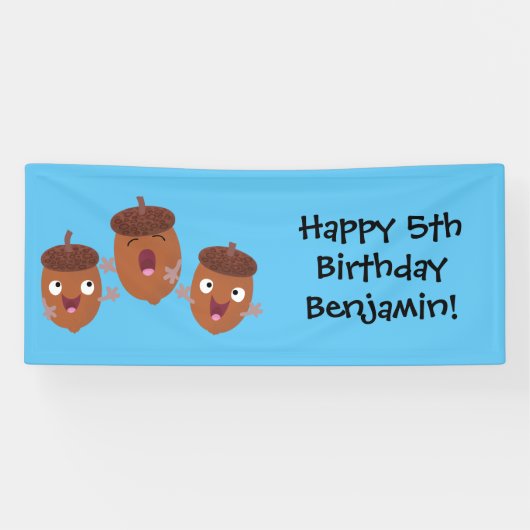 Leuke vrolijke eikels zingen cartoon voor kinderen spandoek (Horizontaal)