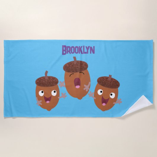 Leuke vrolijke eikels zingen cartoon voor kinderen strandlaken (Voorkant)