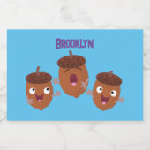 Leuke vrolijke eikels zingen cartoon voor kinderen voedselcontainer etiket (Enkel label)