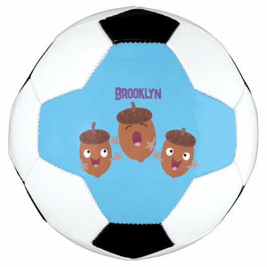 Leuke vrolijke eikels zingen cartoon voor kinderen voetbal (Voorkant)