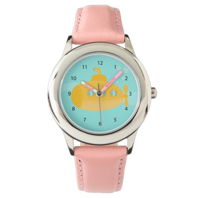Leuke vrolijke gele onderzeeër voor kinderen horloge (Voorkant)