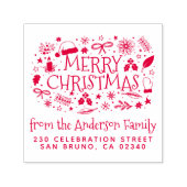 Leuke vrolijke kerst familienaam & retour adres  zelfinktende stempel (Design)