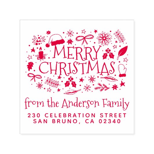 Leuke vrolijke kerst familienaam & retour adres  zelfinktende stempel (Design)