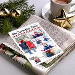 Leuke vrolijke kerst foto collage krant feestdagenkaart<br><div class="desc">Dit ontwerp is voorzien van een vrolijk kerstfeest,  met een fotocollage,  en een leuke noordpool,  met een 8 acht foto,  typografie typografisch,  een unieke nieuwsbrief van de krant,  een schattige grillige kerstman,  een rood en wit,  snoeprietstrepen gestreepte,  een leuke vakantie wenskaart</div>