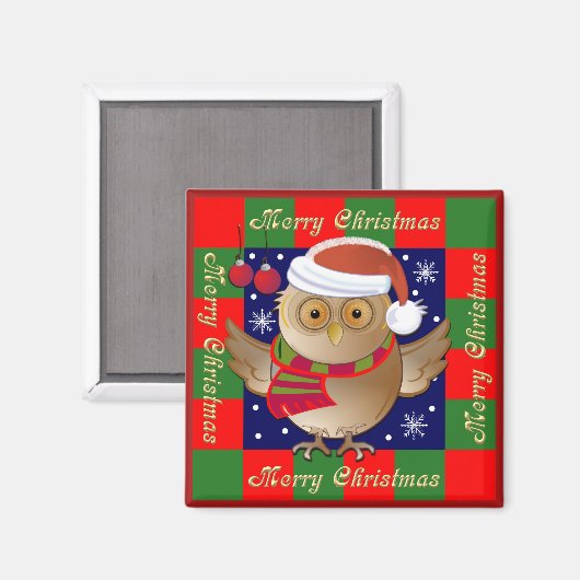 Leuke vrolijke kerstmagneet met Santa Uil Magneet (Voorkant / Achterkant)