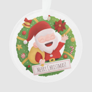 Leuke vrolijke kerstman kerstkrans ornament