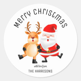 Leuke vrolijke kerstman rendier kerst ronde sticker